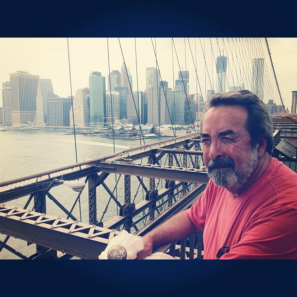 Dad's first time in BK. walking the bridge.